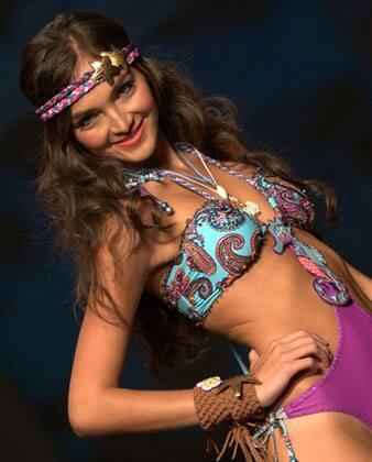 A model wears a creation by Colombian brand Leonisa during the Colombia Moda fashion show in Medellin, Colombia.