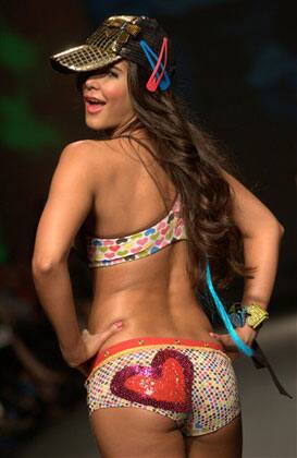 A model wears a creation by Colombian brand Leonisa during the Colombia Moda fashion show in Medellin, Colombia.