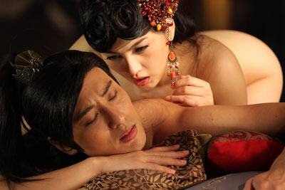 Actress Saori Hara and actor Hiro Hayana of Japan perform during filming on the set of '3-D Sex and Zen: Extreme Ecstacy' in Hong Kong.