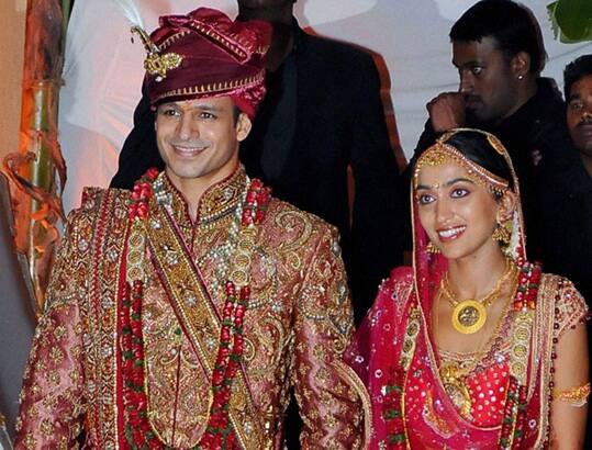 Vivek Oberoi and Priyanka Alva at their wedding ceremony in Bangalore.