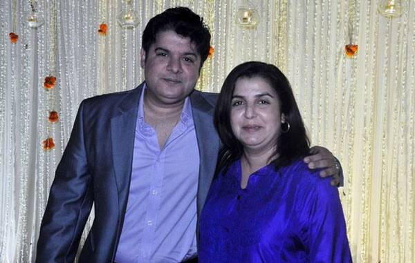 Indian Bollywood director and actor Sajid Khan (L) poses with sister Farah Khan at newly wed Vivek Oberoi and Priyanka Alva's reception party in Mumbai.