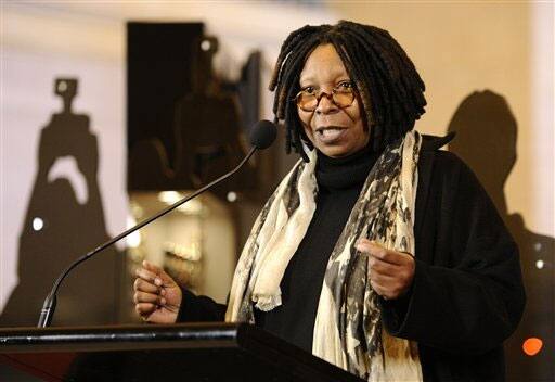 Actress Whoopi Goldberg speaks at the ribbon cutting of the 'Meet The Oscars' event at Grand Central Station in New York.