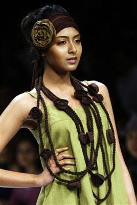 Models showcase creations by Punit Nanda on the third day of the Lakme Fashion Week in Mumbai.