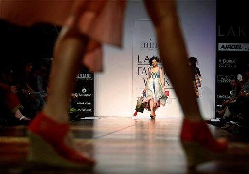 Indian models display designer Priyadarshini Rao's creations during the Lakme Fashion Week.