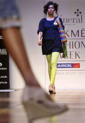 Indian models display designer Priyadarshini Rao's creations during the Lakme Fashion Week.