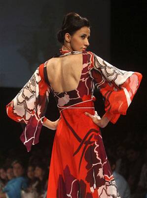 A model displays a creation by designer Arpan Vohra during the Lakme Fashion Week.