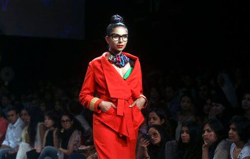 Indian models display designer Sabyasachi Mukherjee creations during the Lakme Fashion Week.