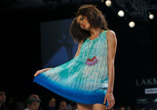 An Indian model displays designer Anupama Dayal's creations during the Lakme Fashion Week in Mumbai, India.