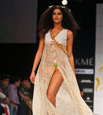 An Indian model displays designer Anupama Dayal's creations during the Lakme Fashion Week in Mumbai.