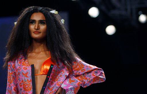 An Indian model displays designer Anupama Dayal's creations during the Lakme Fashion Week in Mumbai.