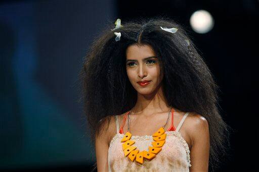 An Indian model displays designer Anupama Dayal's creations during the Lakme Fashion Week in Mumbai, India.