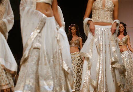 Indian models display designer Anita Dongra's creations during the Lakme Fashion Week.