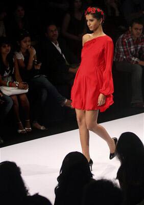 An Indian model displays designer Harangad Singh's creations during the Lakme Fashion Week in Mumbai.