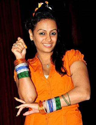 Indian television actress Ashita Dhawan poses for a photograph during the Cricket World Cup final match between India and Sri Lanka in Mumbai.