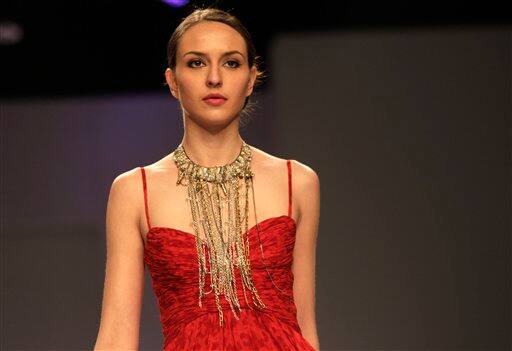 A model displays a creation by Nalandda Bhandari during the WIFW-2011. 