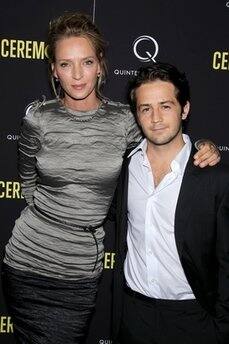 Uma Thurman joins Michael Angarano for a photo at the New York Premiere Screening of 'Ceremony'.