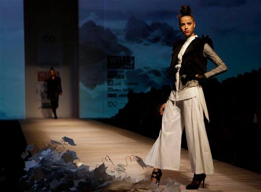 Models display creations by Indian designer Varun Bahl during Wills Lifestyle India Fashion Week in New Delhi.