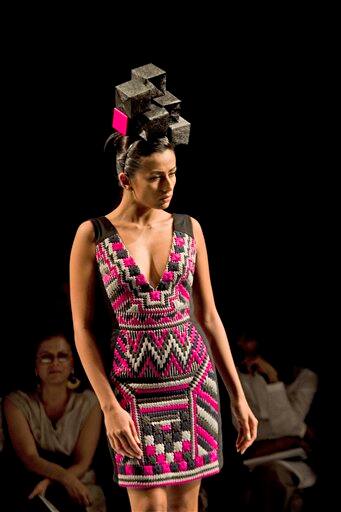 A model displays creation Indian designers Pankaj and Nidhi during Wills Lifestyle India Fashion Week in New Delhi.