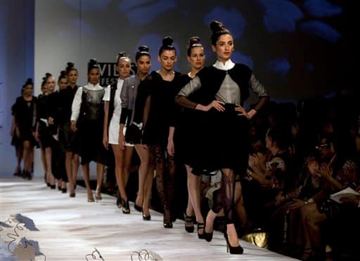 Models display creations by Indian designer Varun Bahl during Wills Lifestyle India Fashion Week in New Delhi.