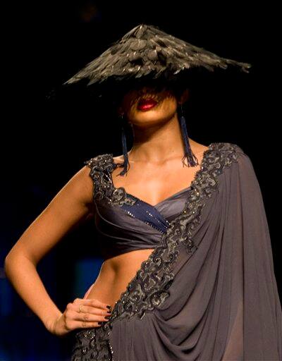 A model displays a creation by Indian designer Tarun Tahiliani during the Wills Lifestyle India Fashion Week in New Delhi.