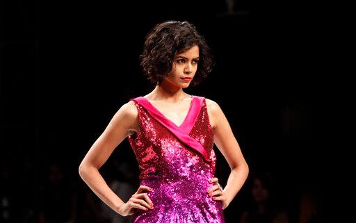 A Model displays a creation by Indian designer Gayatri Khanna during the Wills Life Style India Fashion Week, in New Delhi.