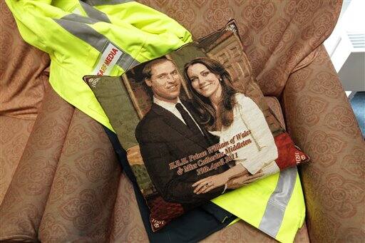 A cushion commemorating the engagement of Prince William and Catherine Middleton which was presented to Prince William by his flying colleagues sits on a chair at RAF Valley Search and Rescue Headquarters.