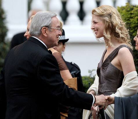 King Constantine II of Greece (L) and Lady Gabriella Windsor attend a gala pre-wedding dinner held at the Mandarin Oriental Hyde Park in London.