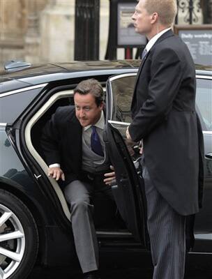 Britain's Prime Minister David Cameron arrives at Westminster Abbey for the Royal Wedding of Britain's Prince William and Kate Middleton in London.