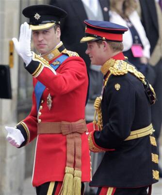 Britain's Prince William and his best man Britain's Prince Harry arrive at Westminster Abbey at the Royal Wedding in London.