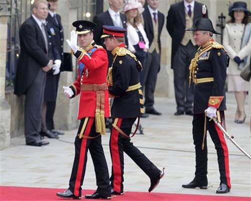 Prince William and his best man Britain's Prince Harry arrive at Westminster Abbey at the Royal Wedding in London.