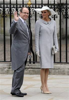 Prince Albert of Monaco arrives with his fiancee, former South African swimmer Charlene Wittstock at Westminster Abbey at the Royal Wedding for Britain's Prince William and Kate Middleton in London .