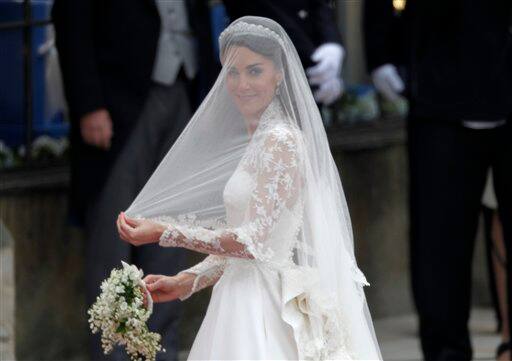 Kate Middleton arrives for her wedding with Britain's Prince William at Westminster Abbey at the Royal Wedding in London.