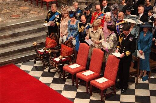 Members of the Royal family take their places in Westminster Abbey in London, where Prince William and Kate Middleton will marry.