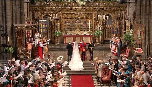 Britain's Prince William and Kate Middleton stand at the alter at Westminster Abbey for the Royal Wedding.