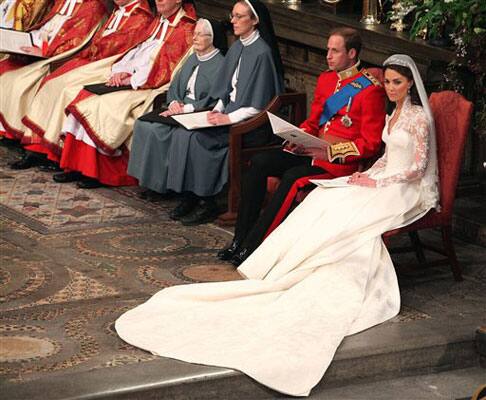 Britain's Prince William and Kate Middleton at Westminster Abbey, London, during their wedding service.