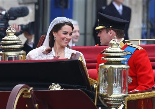 Prince William his bride Kate, Duchess of Cambridge, leave Westminster Abbey.