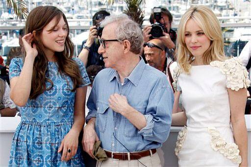 Director Woody Allen, centre, actresses Lea Seydoux, left, and Rachel McAdams pose during a photo call for Midnight in Paris, at the 64th international film festival, in Cannes.