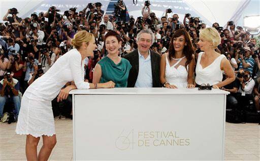 Uma Thurman, Nansun Shi, President of the Jury Robert De Niro, Martina Gusman, and Linn Ullmann pose during a photo call for members of the jury, at the 64th international film festival, in Cannes.