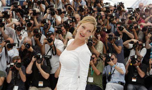 Jury member actress Uma Thurman poses during a photo call for members of the jury, at the 64th international film festival, in Cannes.