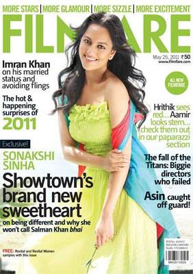 Sonakshi Sinha on the cover of Filmafare magazine, May 2011 issue.