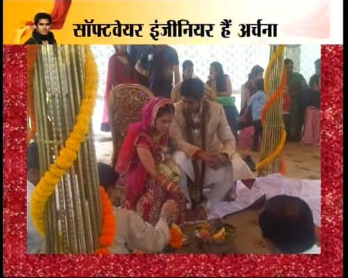 Ace Indian pugilist Vijender Singh exchanging wedding vows with the love of his life Archana Singh.