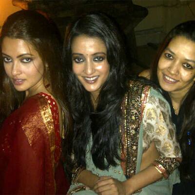 Sisters Ria and Raima Sen spotted with a friend at a party.