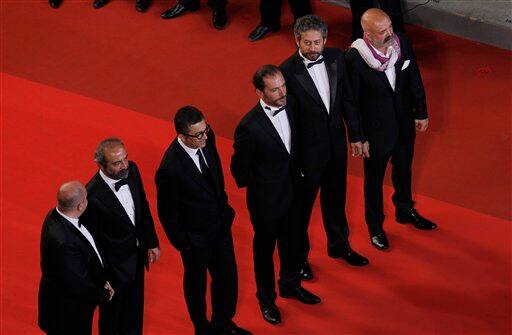 From right, screenwriter Ercan Kesal, actors Taner Birsel, Muhammet Uzuner, director Nuri Bilge Ceylan, actors Yilmaz Erdogan and A. Mumtaz Taylan arrive for the screening of Once Upon a Time in Anatolia, at the 64th international film festival, in Cannes.