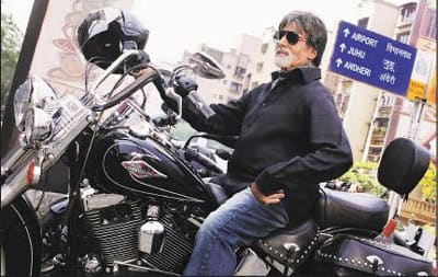 Amitabh riding Harley Davidson what he calls the “beast bike” in 'Bbuddah – Hoga Tera Baap'.