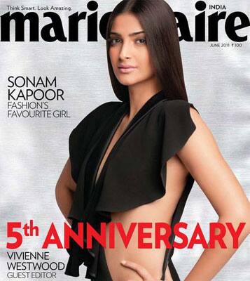 Sonam Kapoor on the cover of Marie Claire, June 2011, 5th Anniversary special.