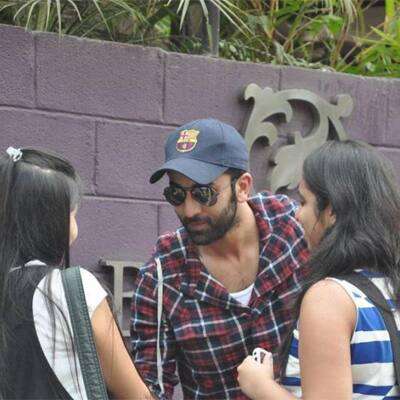 Ranbir Kapoor greets his fans outside a suburban restaurant in Mumbai.