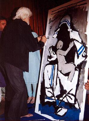 MF Husain immortalises Mother Teresa on canvas.