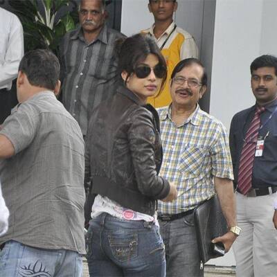 Priyanka Chopra spotted looking hot in a pair of denims and a leather jacket.