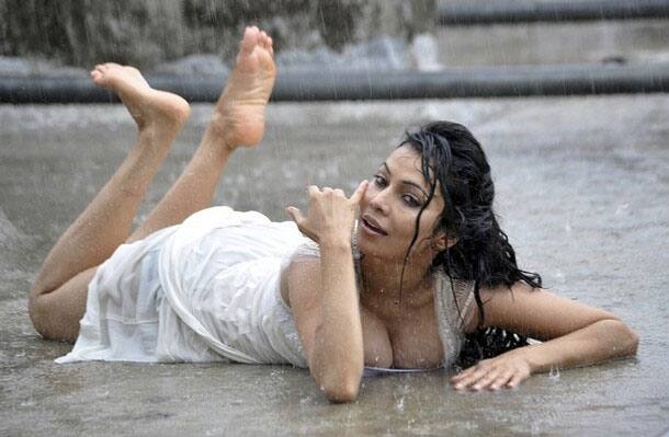 Bollywood actress and 'Happy Birthday' co-star Nikita Rawal poses in the monsoon rains in Mumbai 