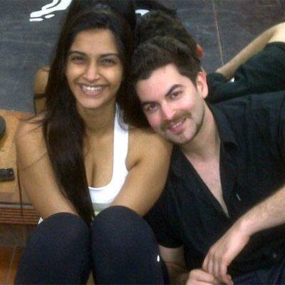 Sonam Kapoor and Neil Mukesh on the sets of Players.